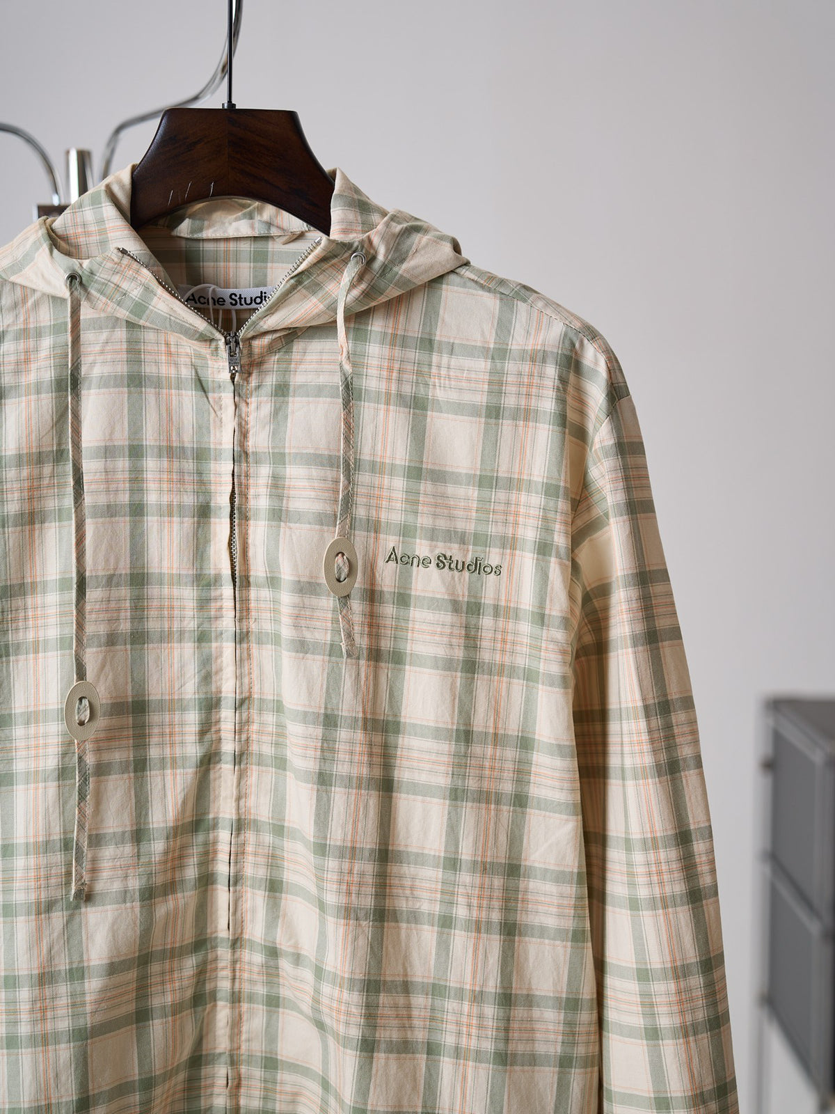 Acne Studios Plaid Zip‑Up Hooded Jacket