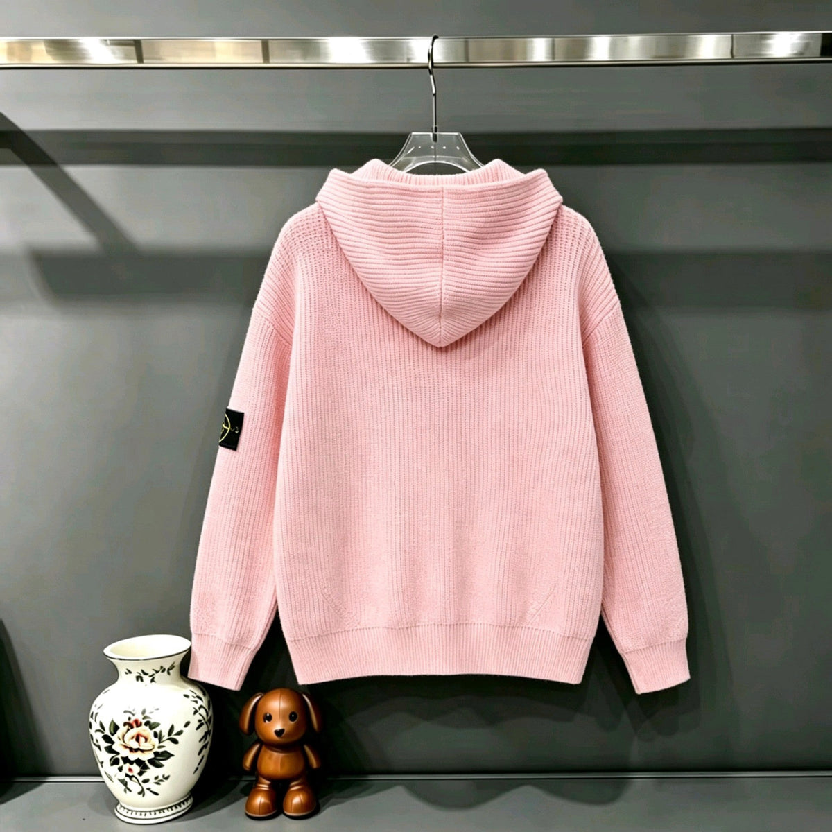 Stone Island Full-Zip Knit Hoodie Chunky Rib - Pink / Gray / Blue / Black / White