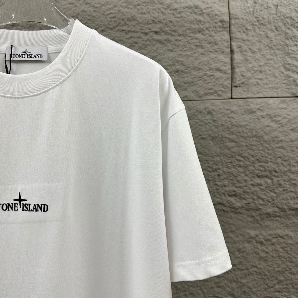 Stone Island Compass Star All-Caps Logo Embroidery T-Shirt - Front Chest and Upper Back Dual Placement