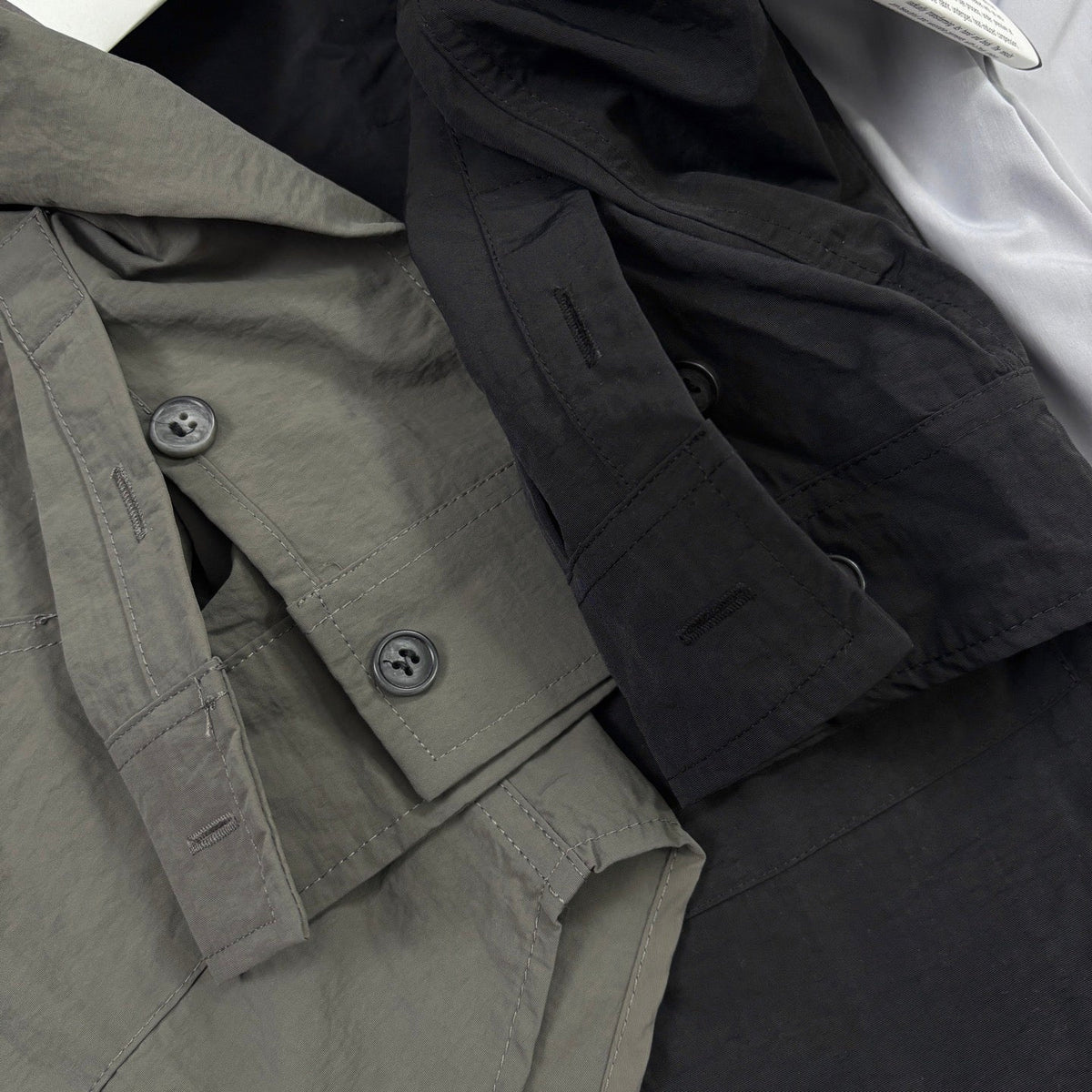 Stone Island Crinkle Nylon Overshirt with Flap Chest Pockets and Compass Badge