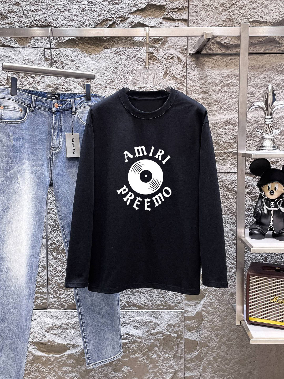 AMIRI Preemo Record Graphic Long‑Sleeve Tee, White