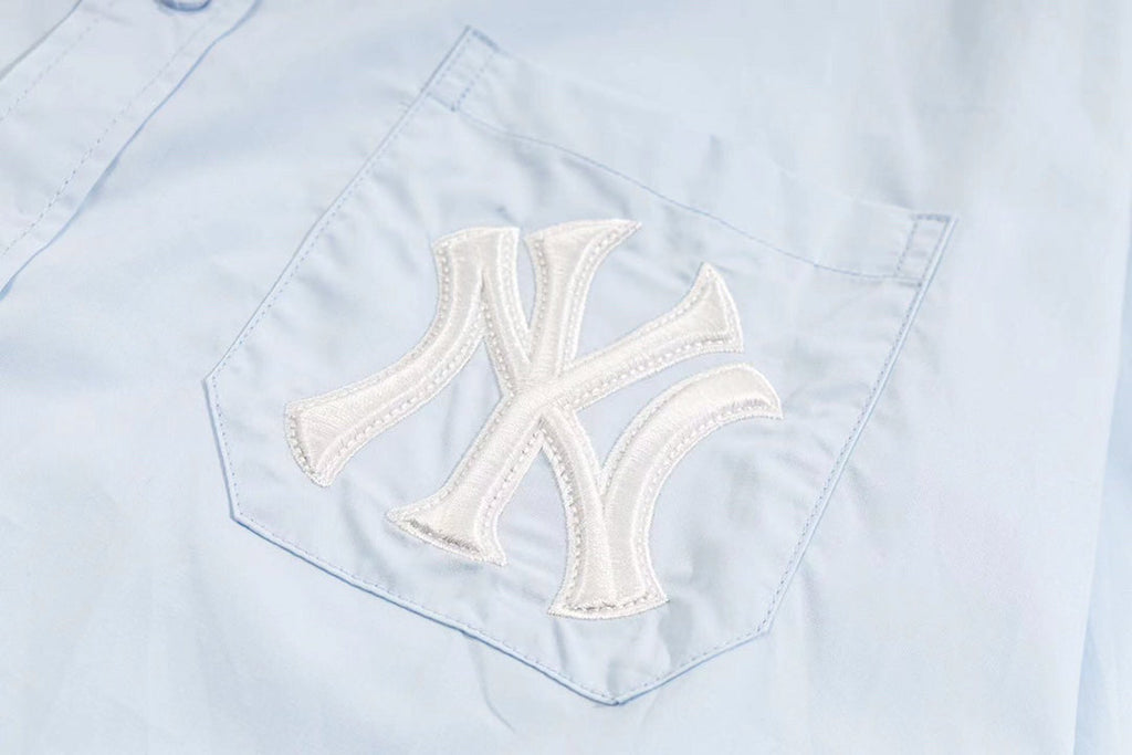 NY Yankees Embroidered NY Oxford Button-Down Shirt - Light Blue