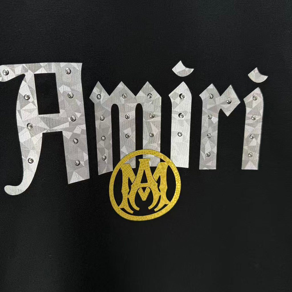 AMIRI Gothic Script With Emblem Crew‑Neck Short‑Sleeve T‑Shirt