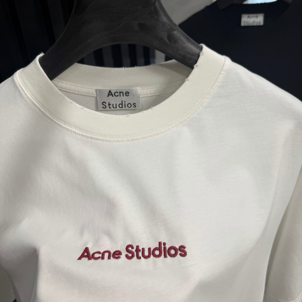 Acne Studios Chest‑Embroidered‑Script Distressed‑Hem Oversized Crew‑Neck T‑Shirt
