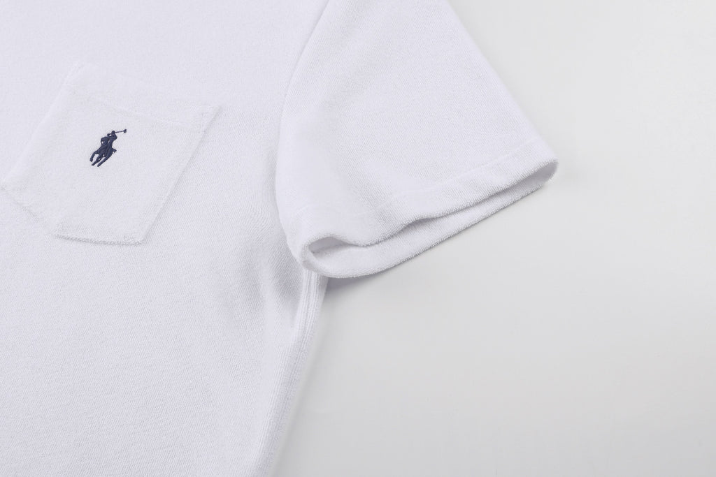 Polo Ralph Lauren Men's Terry‑Cloth Johnny Collar Pocket Short‑Sleeve Polo Shirt, Navy Pony Embroidery