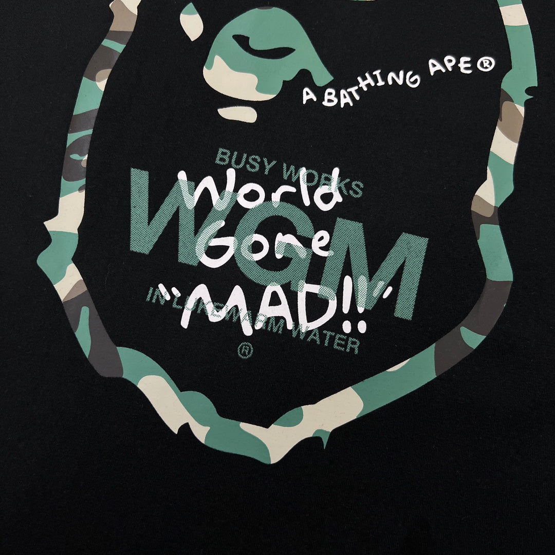 BAPE Busy Works World Gone MAD Woodland Camo WGM Tee Oversized Unisex T-Shirt