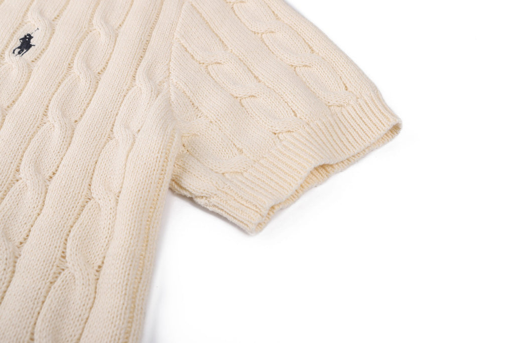 Polo Ralph Lauren Men’s Cable‑Knit Short‑Sleeve Polo Sweater With Navy Pony Embroidery