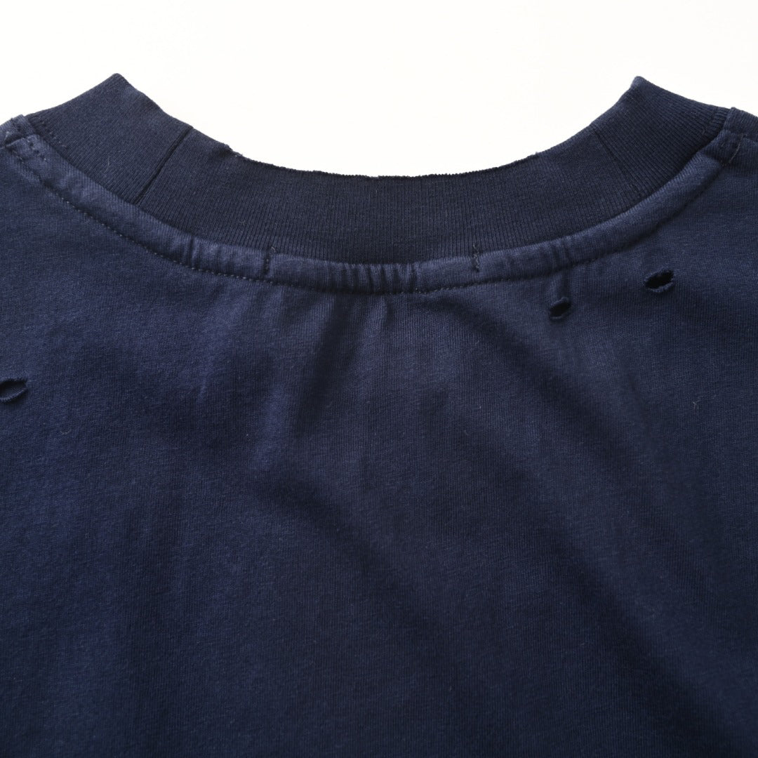 Acne Studios Distressed‑Rip Circular‑Logo Oversized Crew‑Neck T‑Shirt