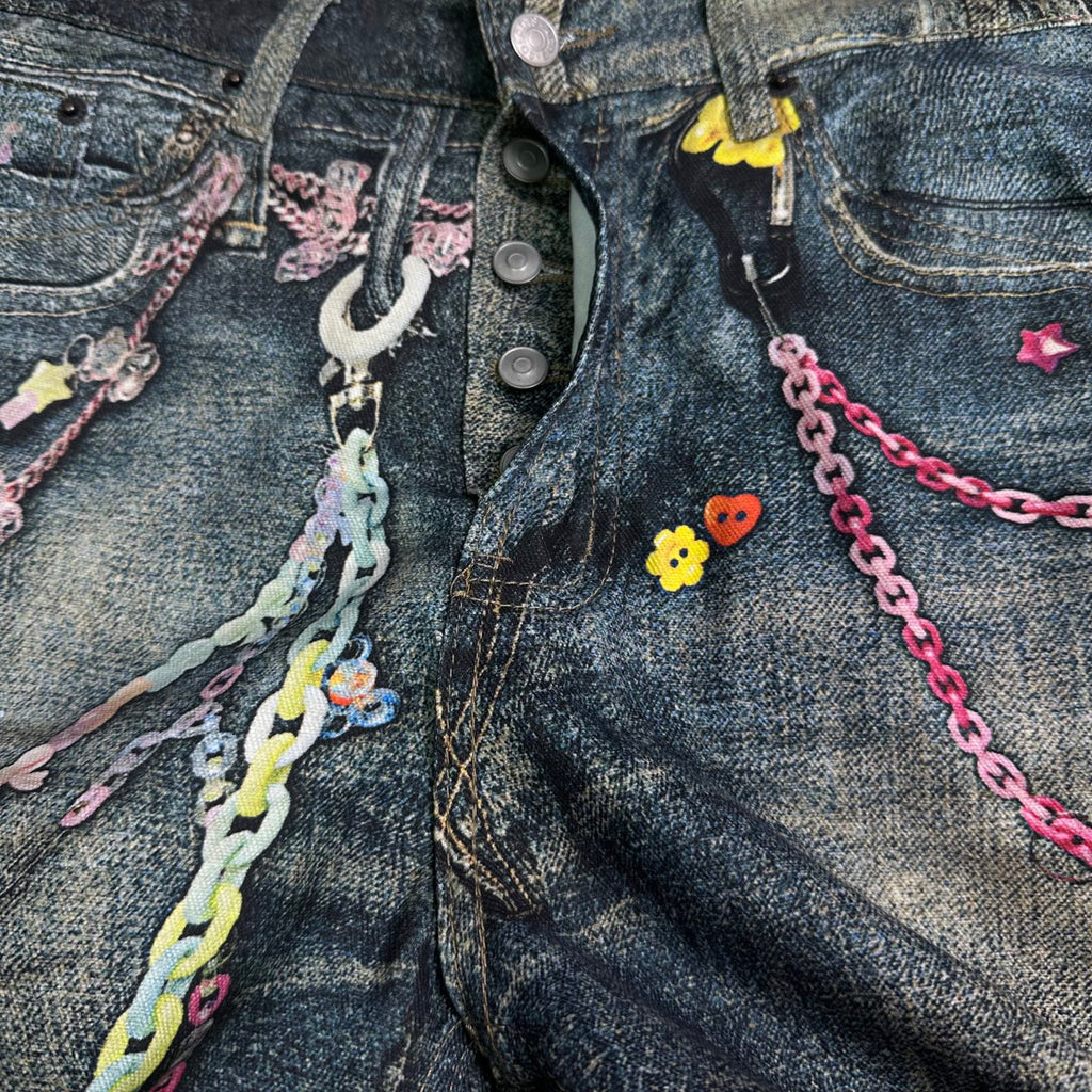 Acne Studios Colorful Chain‑Ornament Wide‑Leg Jeans