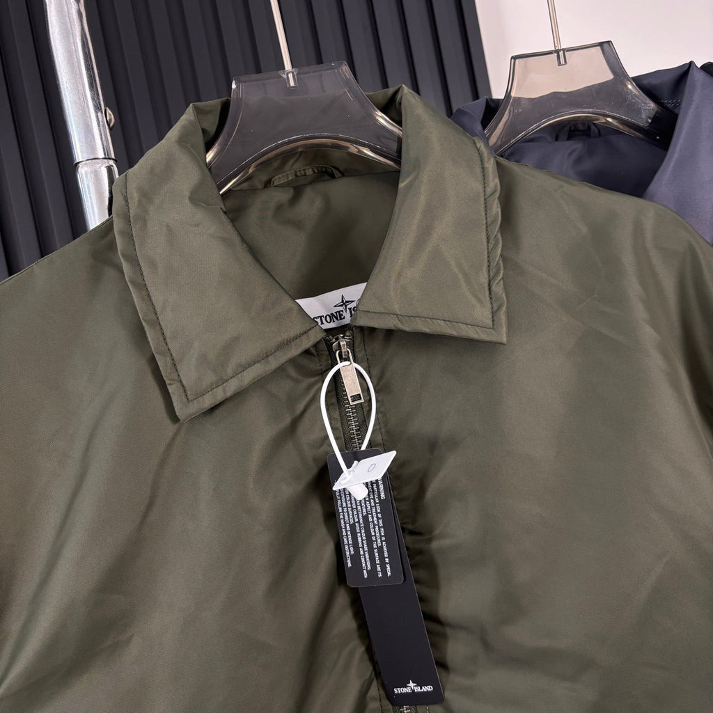 Stone Island Nylon Bomber Jacket with Point Collar and Compass Badge