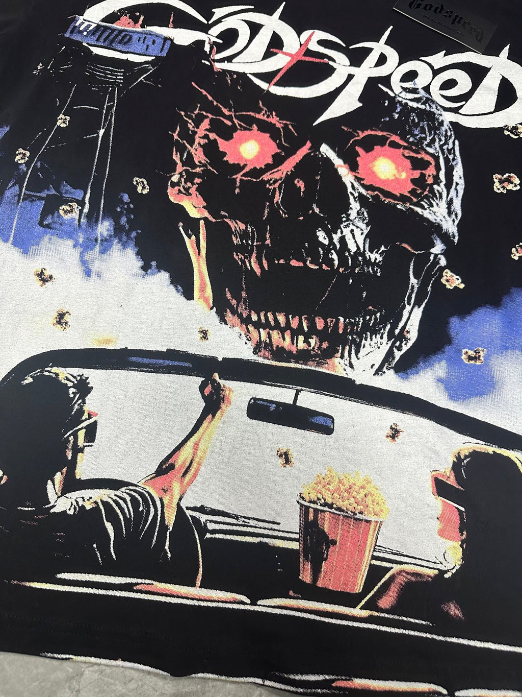 Godspeed Drive‑In Movie Skull Vintage Graphic Tee