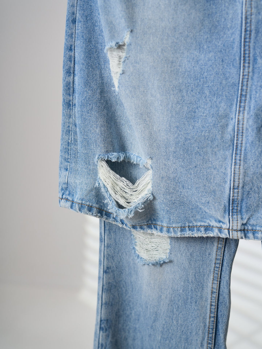 Acne Studios Distressed Layer‑Look Denim Skirt‑Trousers