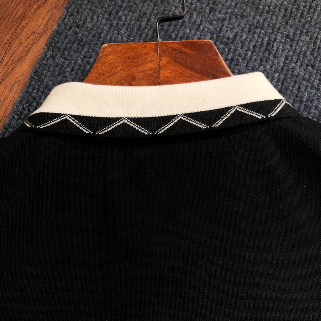 Men's Short‑Sleeve Polo Shirt, Contrast Collar & Trim With White Pony Embroidery