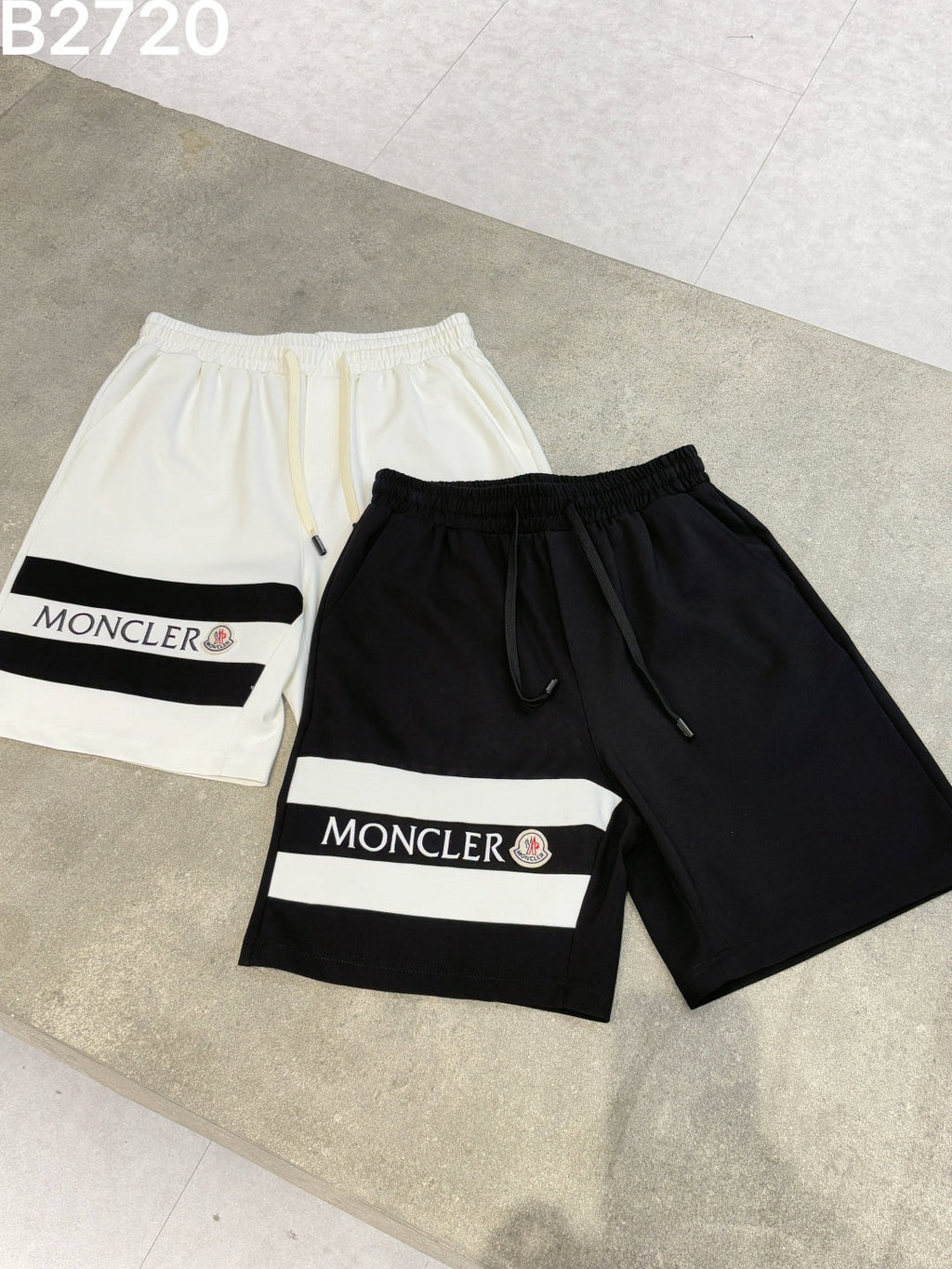 Moncler Logo Stripe Drawstring Shorts Black