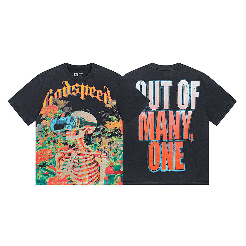 Godspeed VR Flower Skeleton Short‑Sleeve T‑Shirt (Black)