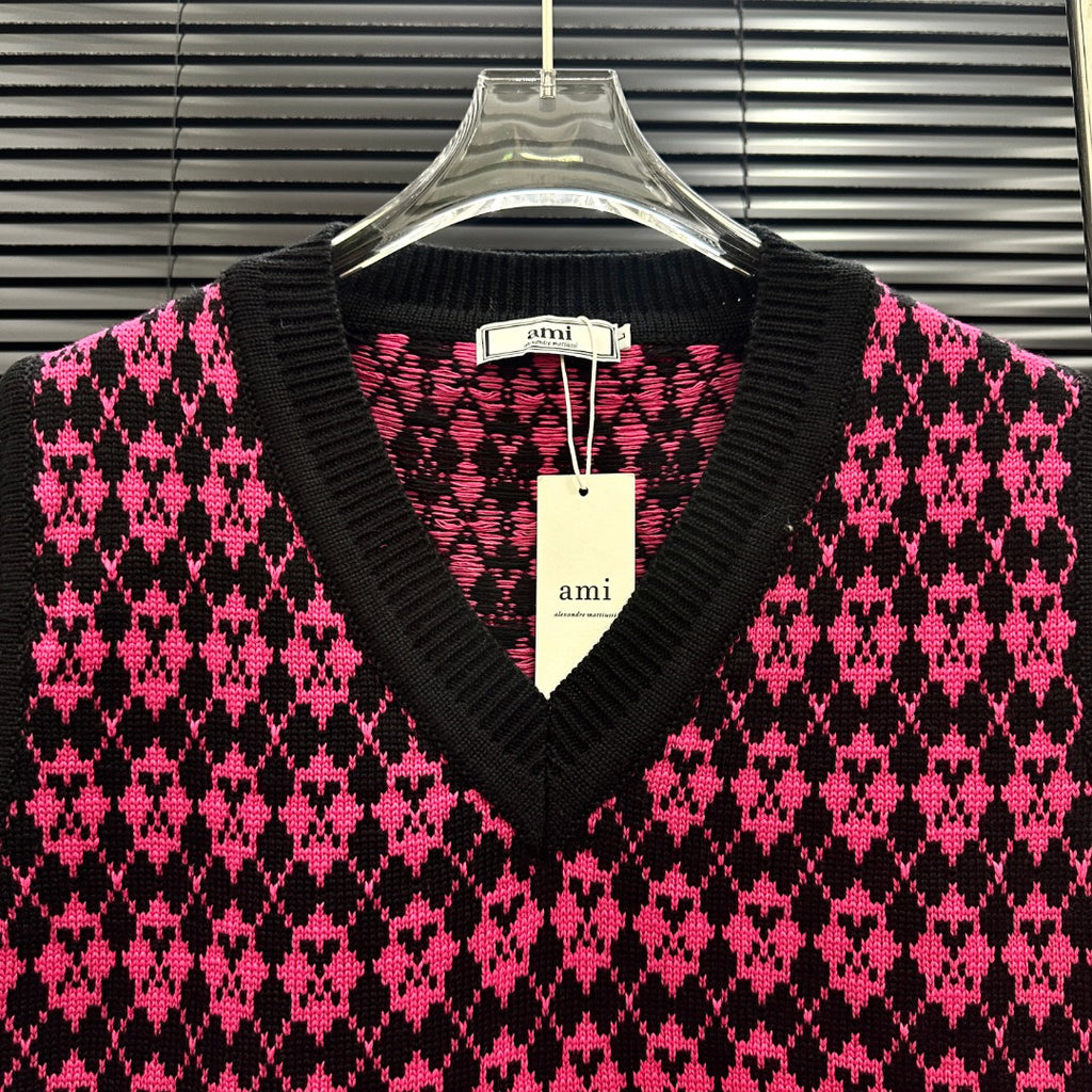AMI Argyle Jacquard V‑Neck Knit Vest