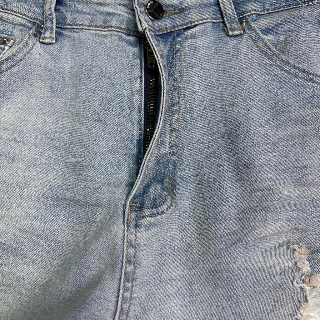 AMIRI White Ribbed Patch Distressed Slim‑Fit Denim Jeans