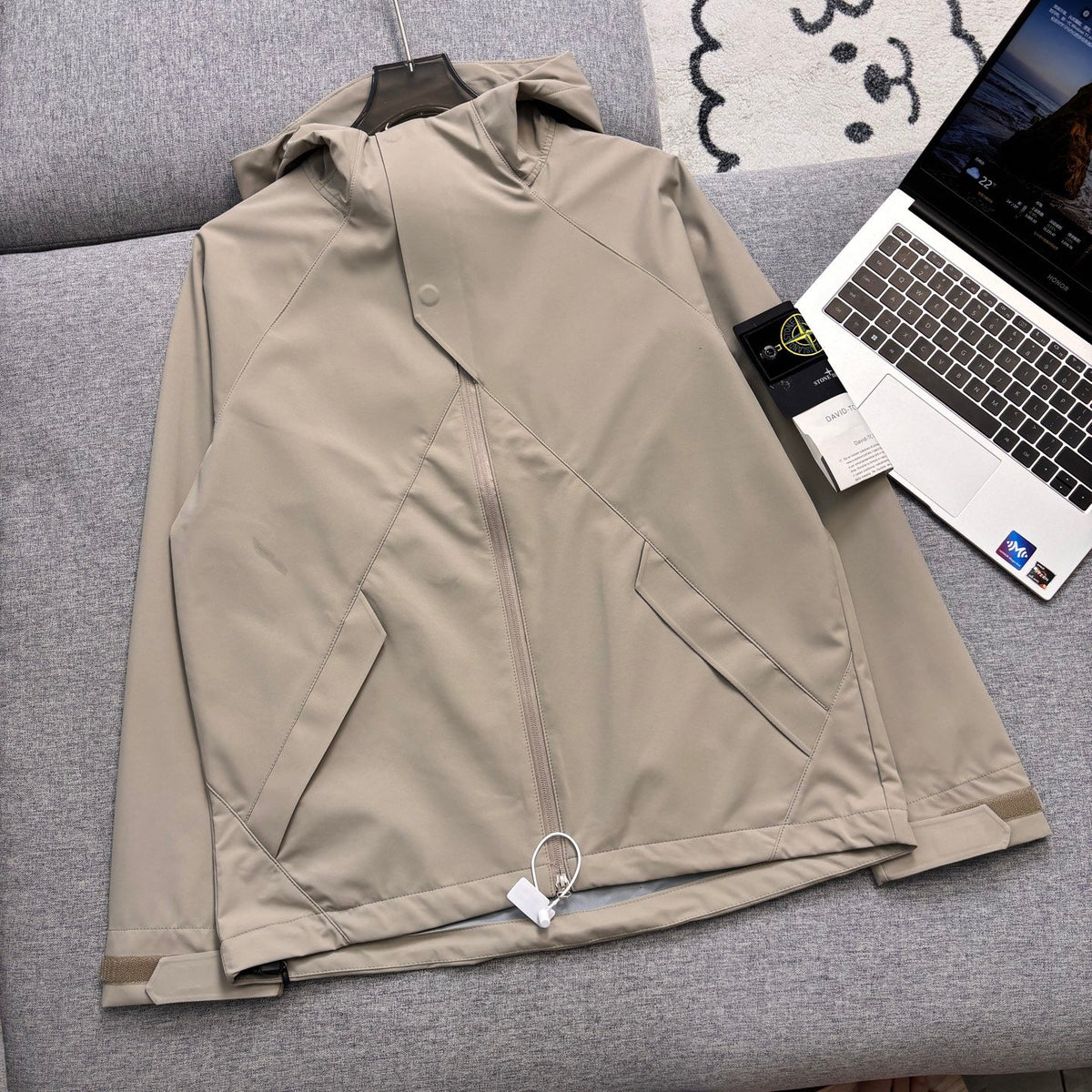 Stone Island Diagonal Panel Technical Hooded Jacket with Compass Badge