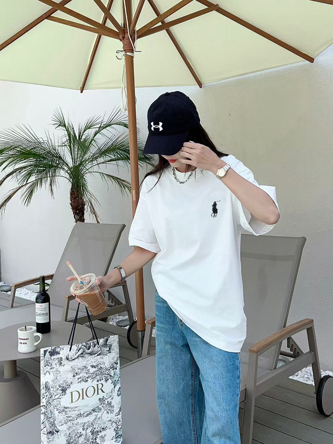 Men's Crew Neck Short‑Sleeve T‑Shirt Small Horse Embroidery Solid Color Casual Tee