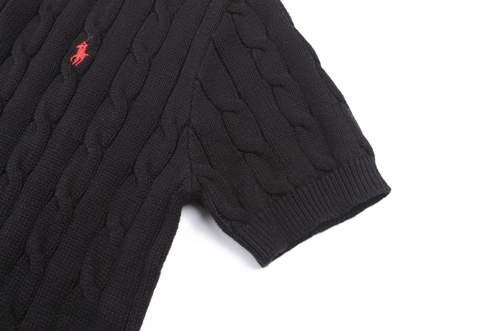Polo Ralph Lauren Men’s Cable‑Knit Short‑Sleeve Polo Sweater, Small Red Pony Embroidery