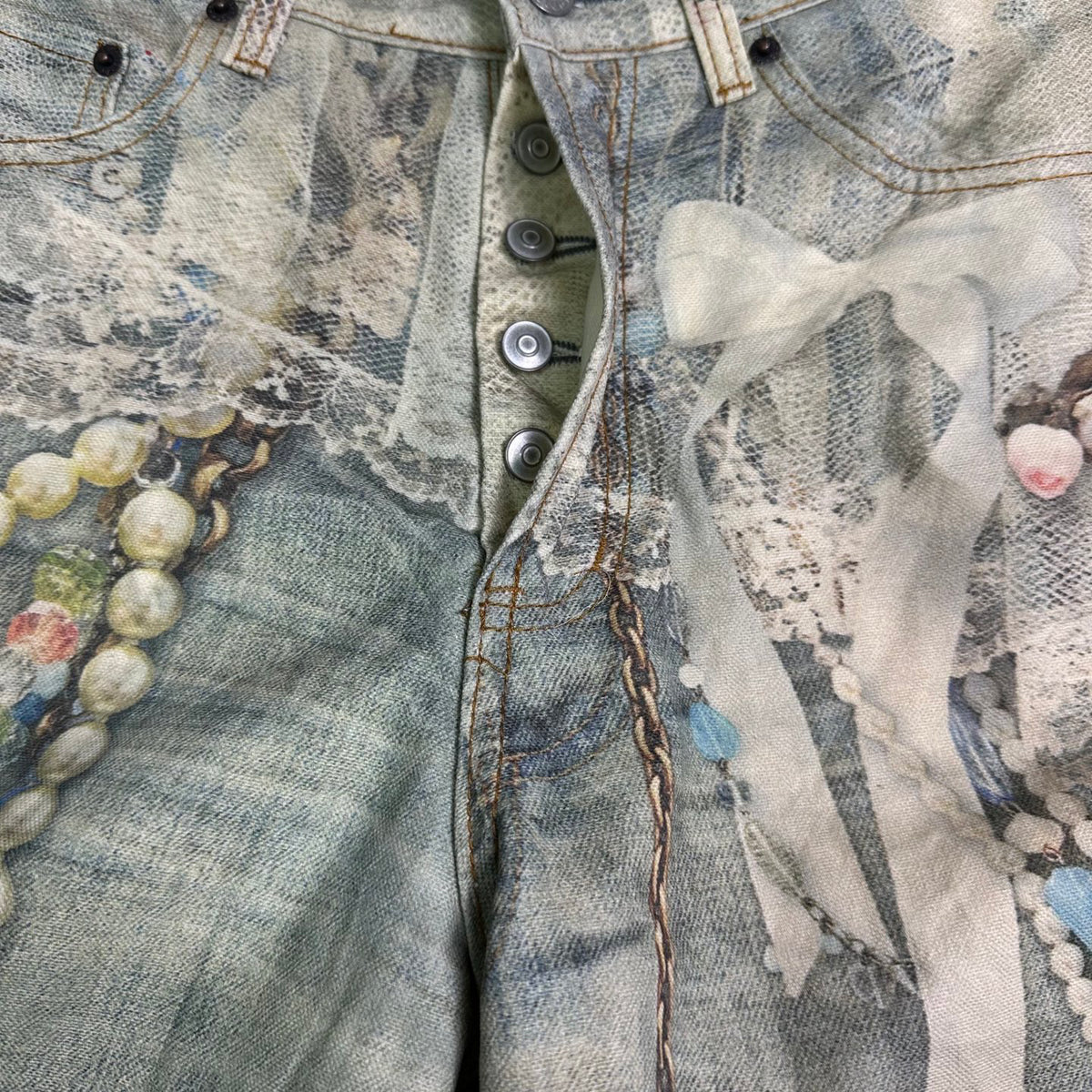 Acne Studios Vintage Pearl‑Lace Print Wide‑Leg Jeans