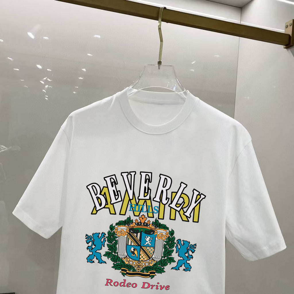 AMIRI Beverly Hills Rodeo Drive Crest Graphic Crew Neck Short‑Sleeve T‑Shirt