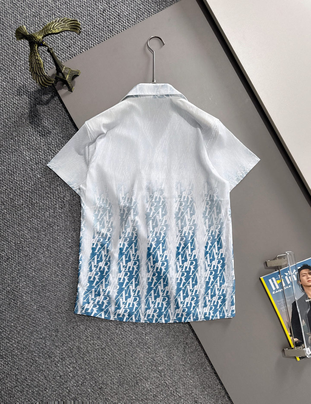 AMIRI Gradient All‑Over Logo Print Camp Collar Shirt and Shorts Set