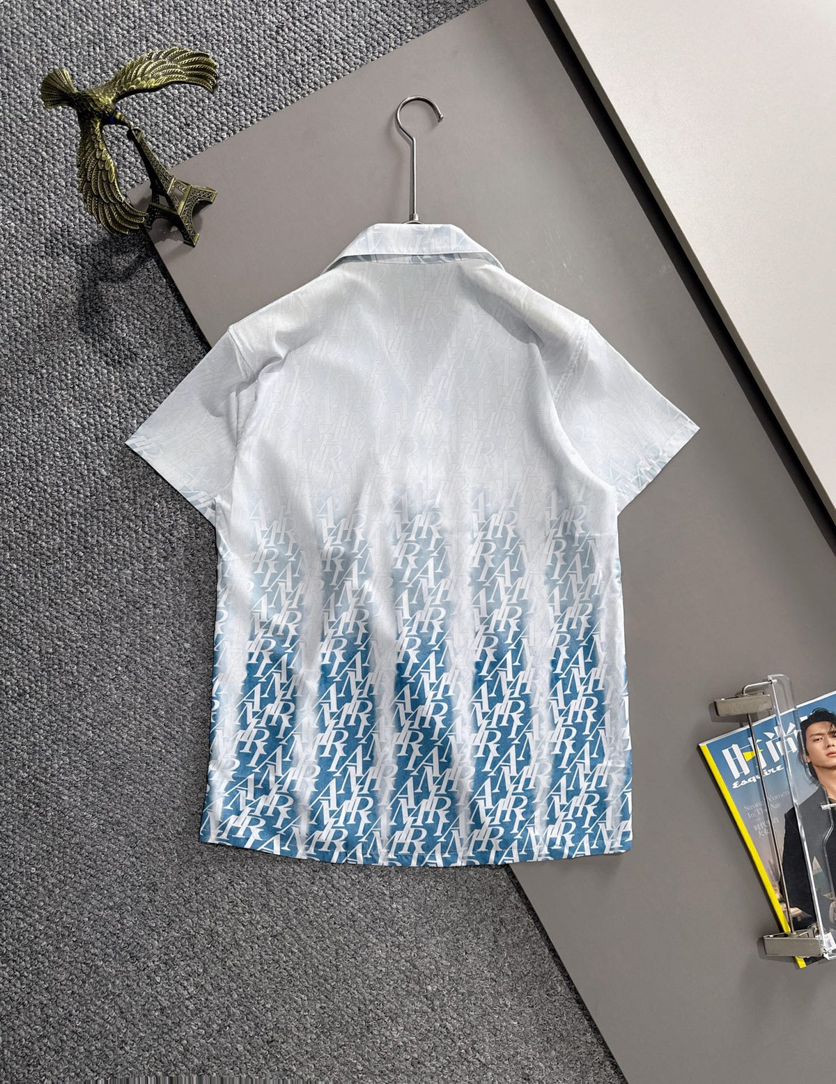 AMIRI Gradient All‑Over Logo Print Camp Collar Shirt and Shorts Set