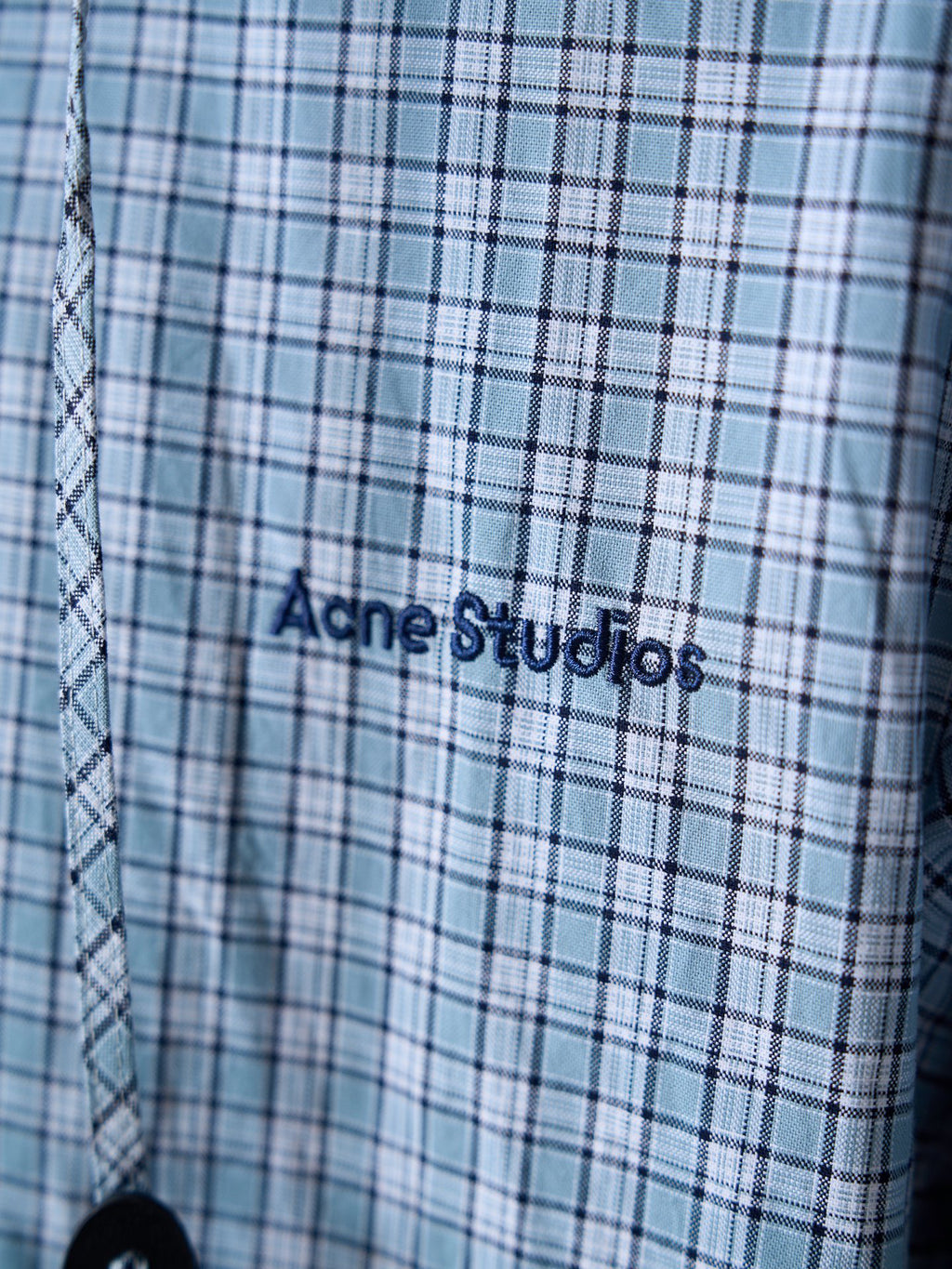 Acne Studios Blue Gingham Zip‑Up Hooded Jacket