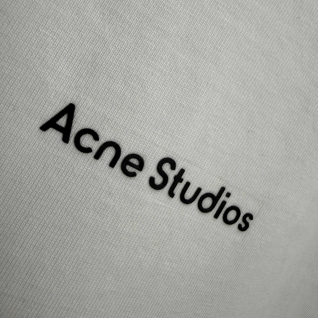 Acne Studios Minimal Centered Chest‑Text Distressed‑Trim Crew‑Neck Short‑Sleeve T‑Shirt