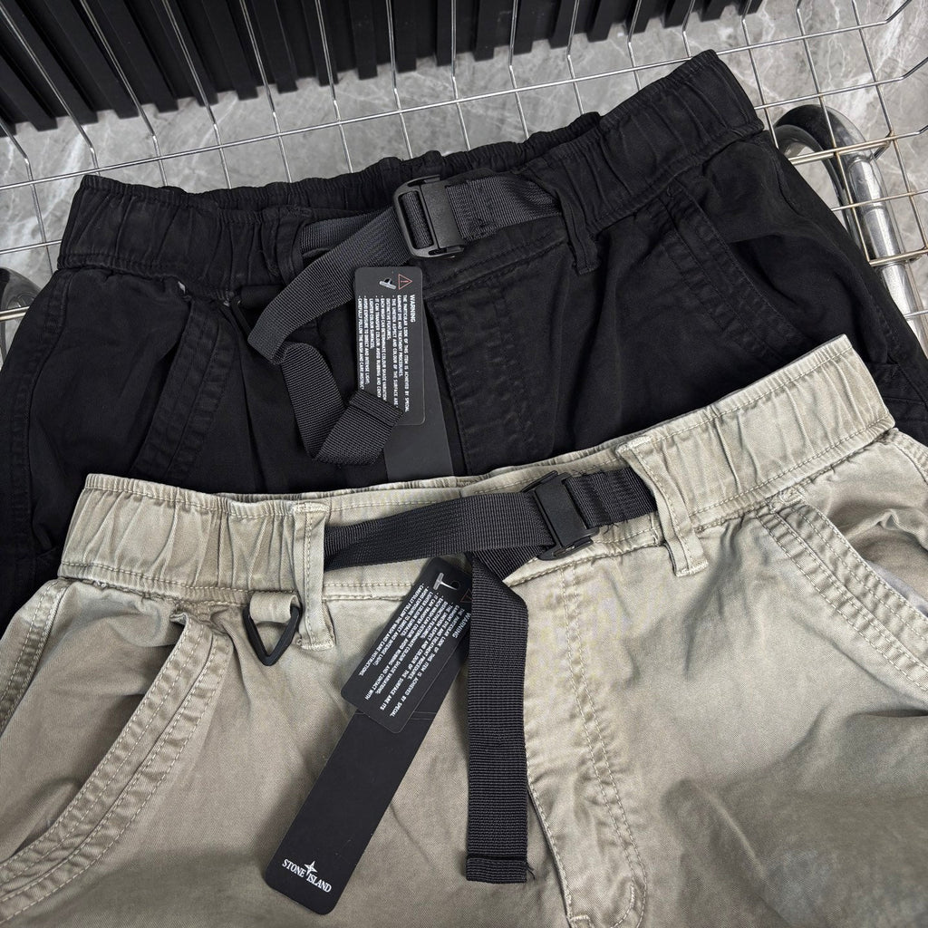 Stone Island Washed Multi-Pocket Cargo Trousers with Buckle Belt and Compass Badge