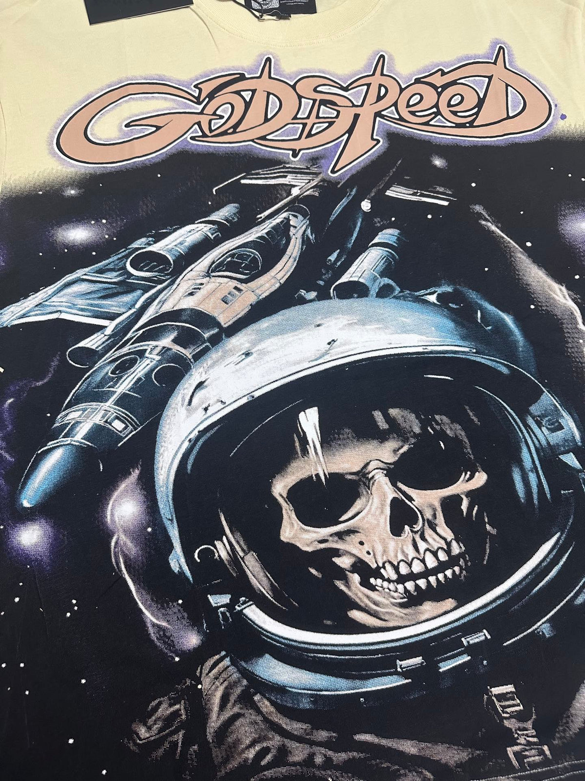 Godspeed Space Astronaut Skull Short Sleeve Tee (Cream Yellow)