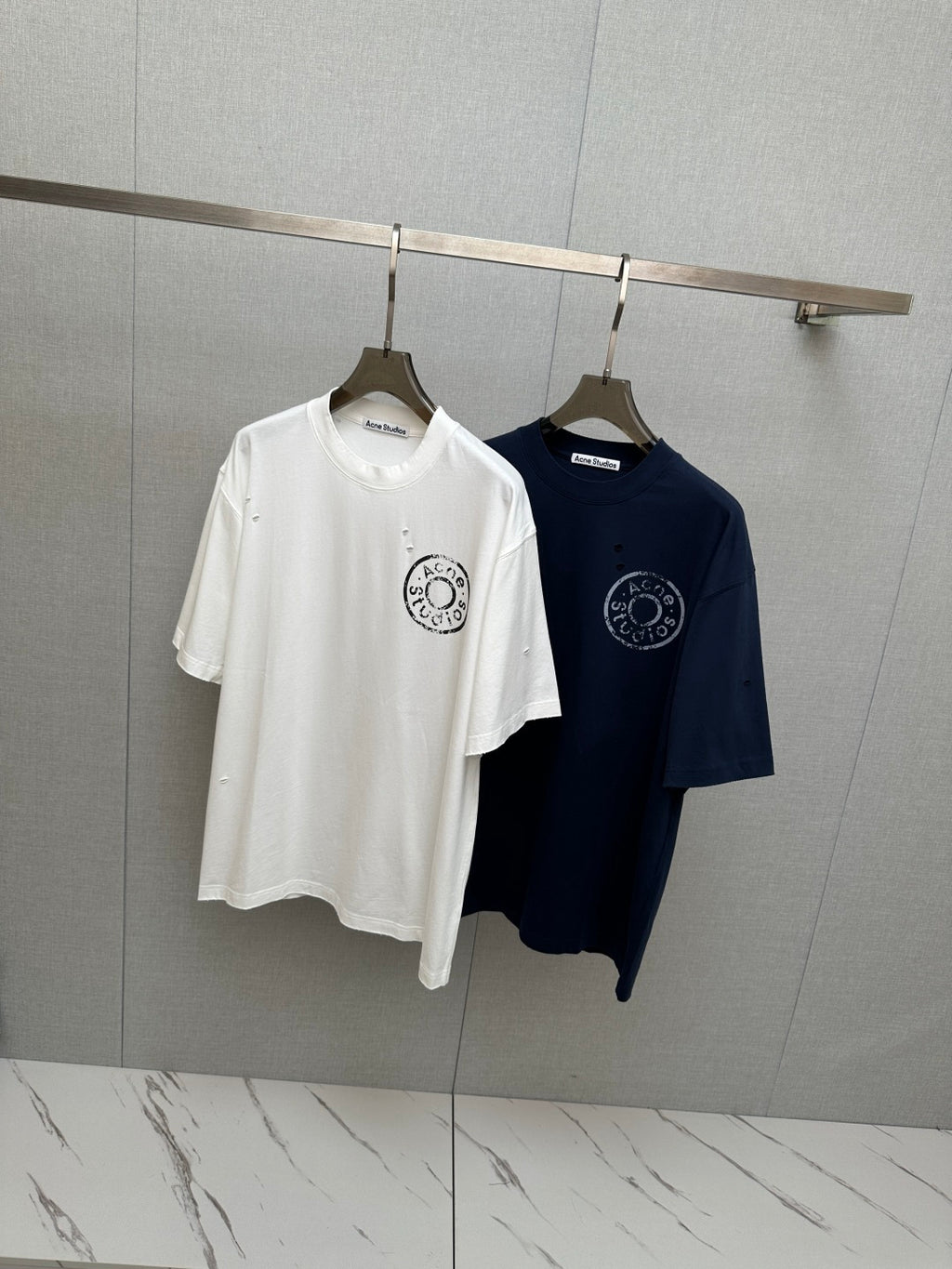 Acne Studios Circular Stamp‑Print Distressed Crew‑Neck Short‑Sleeve T‑Shirt,