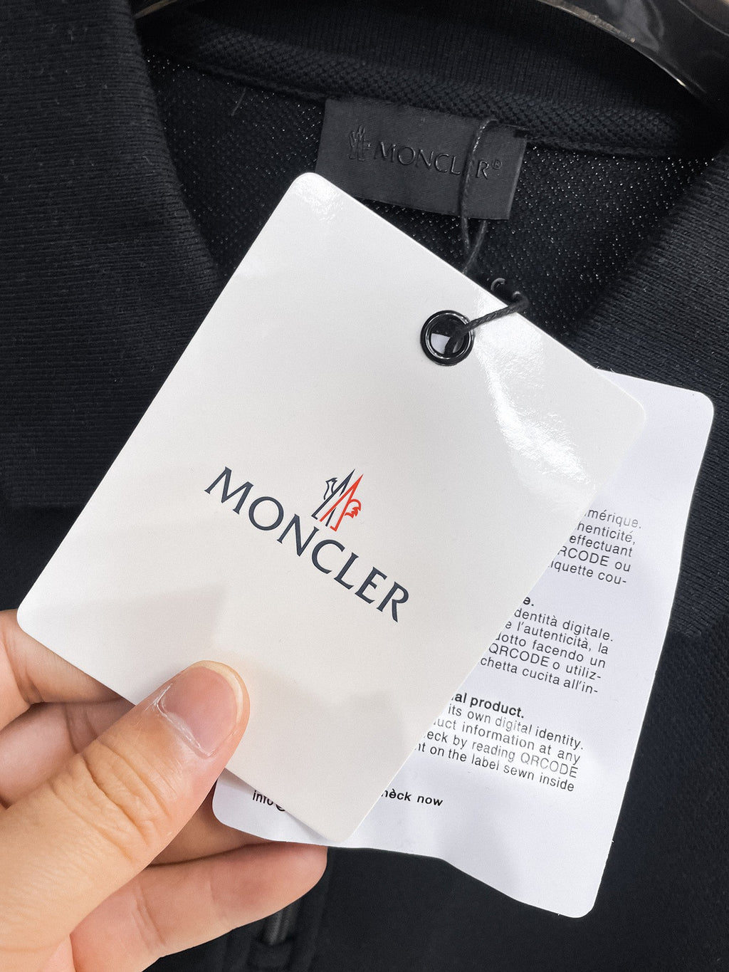 Moncler Zip‑Up Short‑Sleeve Polo Shirt (Black)