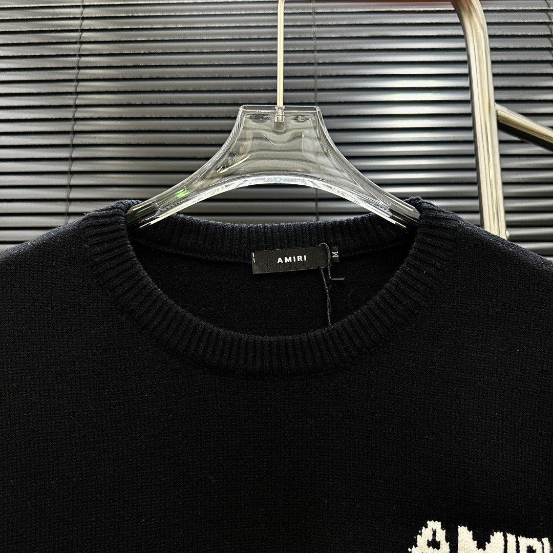 AMIRI Pixel‑Logo Short‑Sleeve Knit T‑Shirt