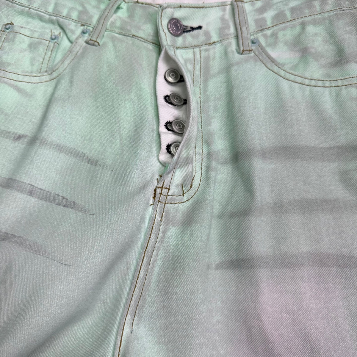 Acne Studios Mint Wash Paint‑Splatter Wide‑Leg Jeans