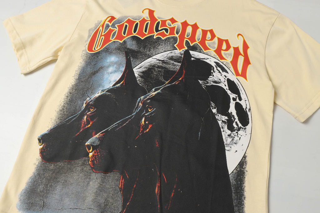 Godspeed Doberman Moon Short‑Sleeve T‑Shirt (Cream)