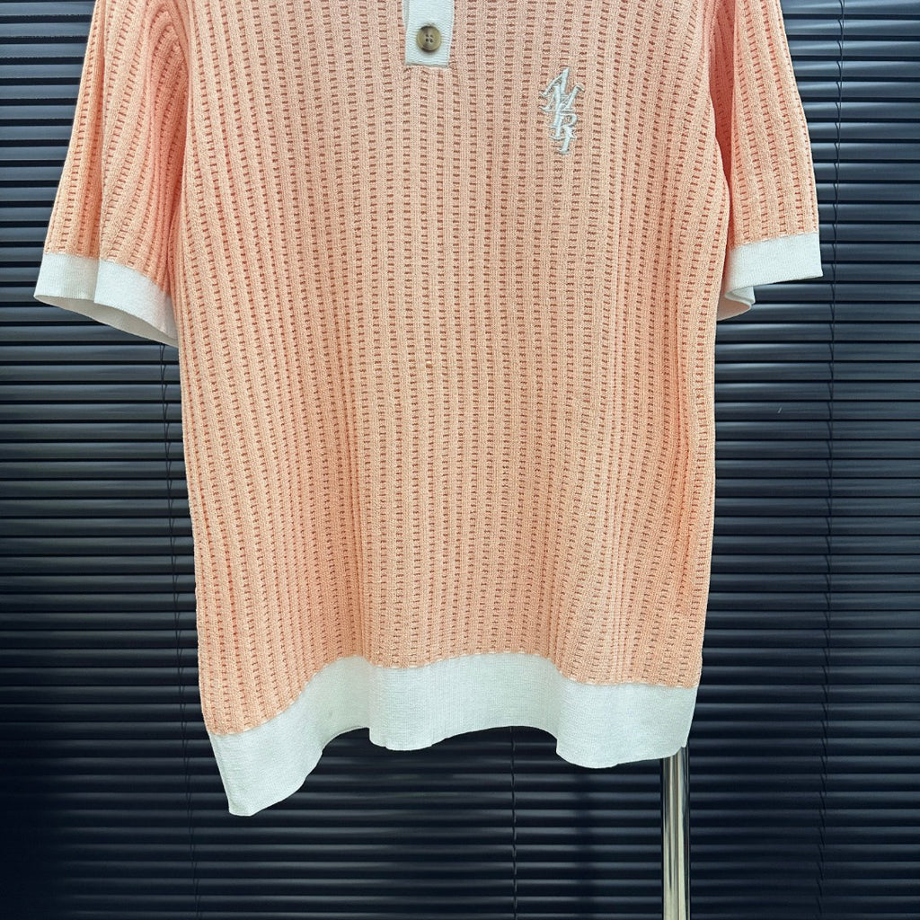 AMIRI Contrast‑Trim Ribbed Knit Short‑Sleeve Polo Shirt
