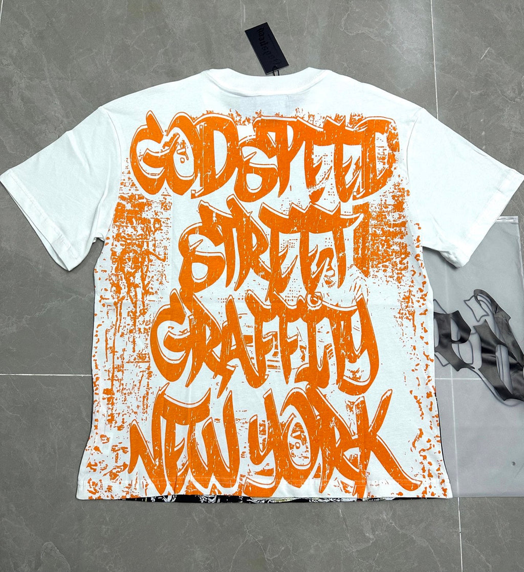 Godspeed Urban Skeleton Night Car Vintage Short‑Sleeve Tee (White)
