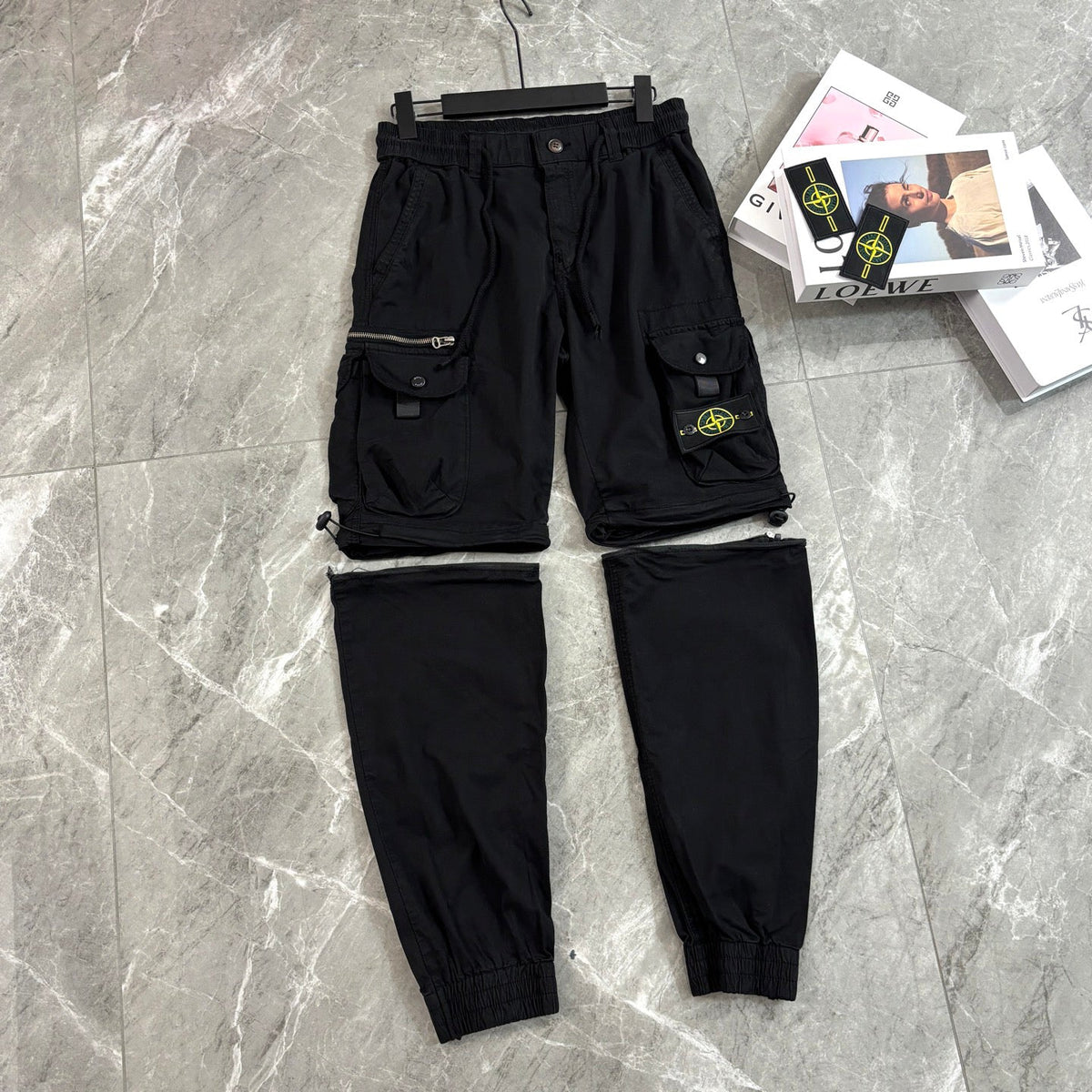 Stone Island 2-in-1 Zip-Off Convertible Cargo Trousers with Compass Badge
