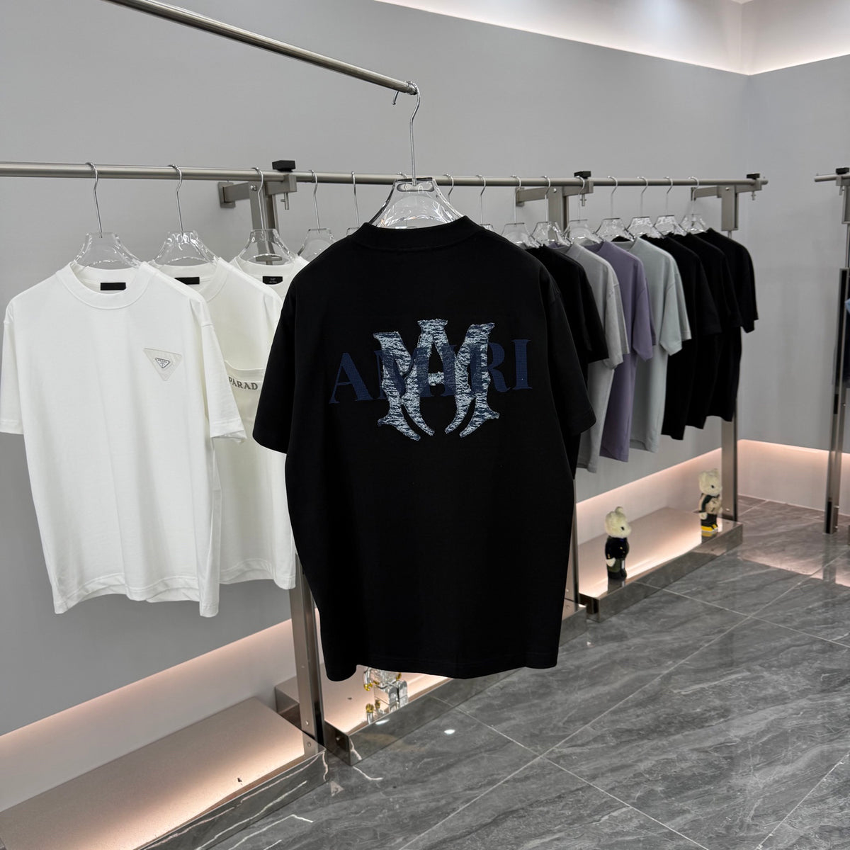AMIRI Rhinestone Monogram Chest Logo Crew Neck Short‑Sleeve T‑Shirt