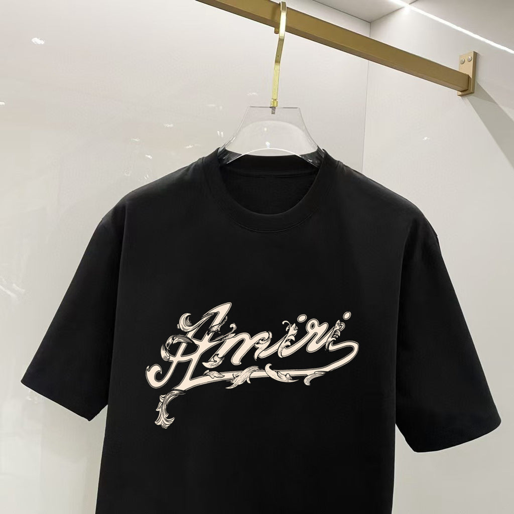 AMIRI Ornate Script Logo Crew Neck Short‑Sleeve T‑Shirt
