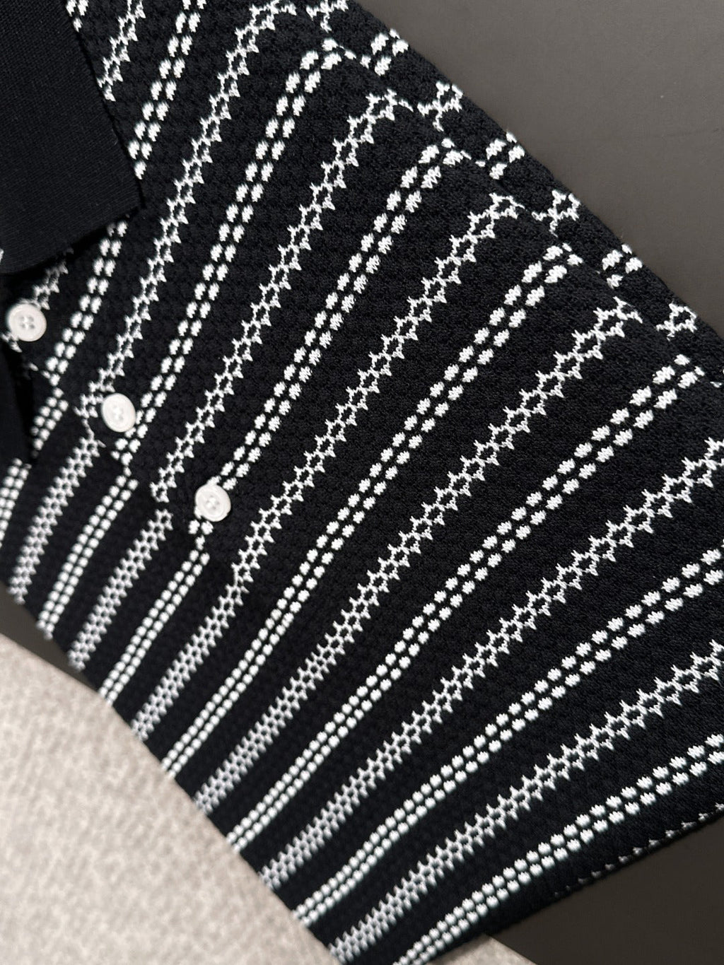 Arc'teryx Jacquard Stripe Knit Polo Shirt with Gold Bird Woven Badge