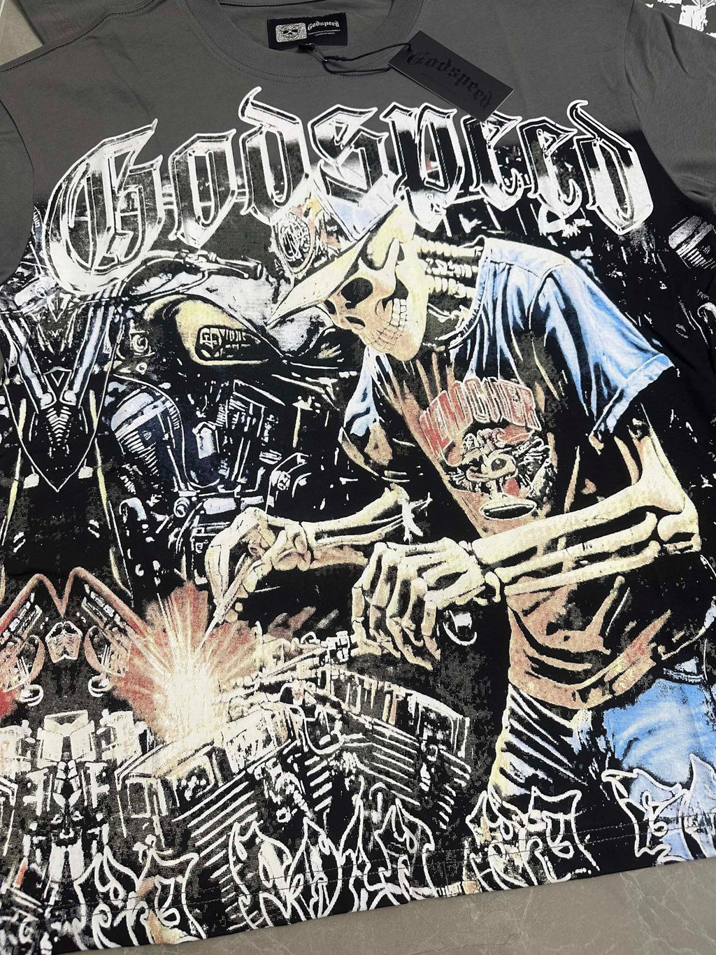 Godspeed Mechanic Skeleton Biker Short Sleeve Tee (Charcoal Grey)