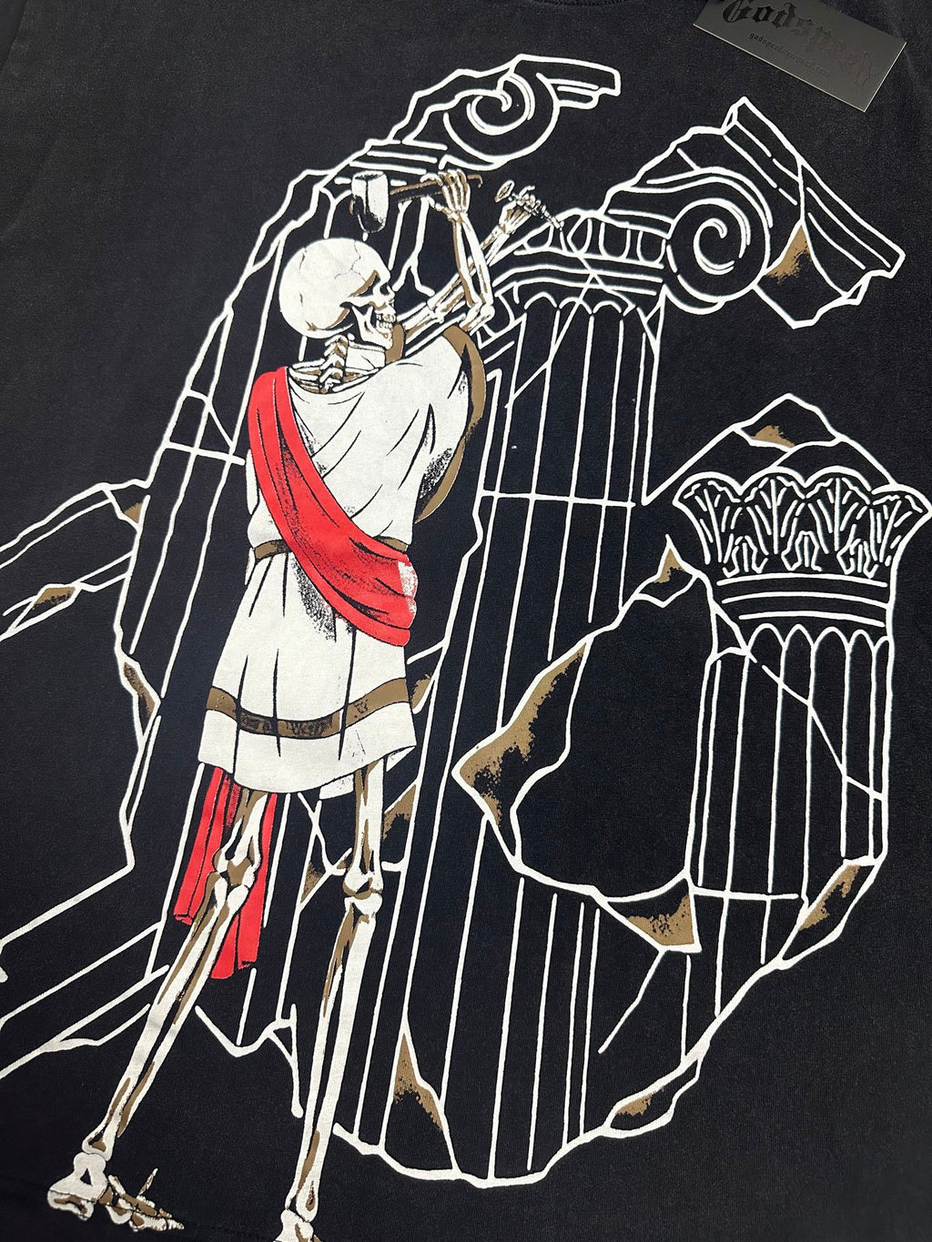 Godspeed Roman Skeleton Ruins Vintage Short‑Sleeve Tee (Washed Black)
