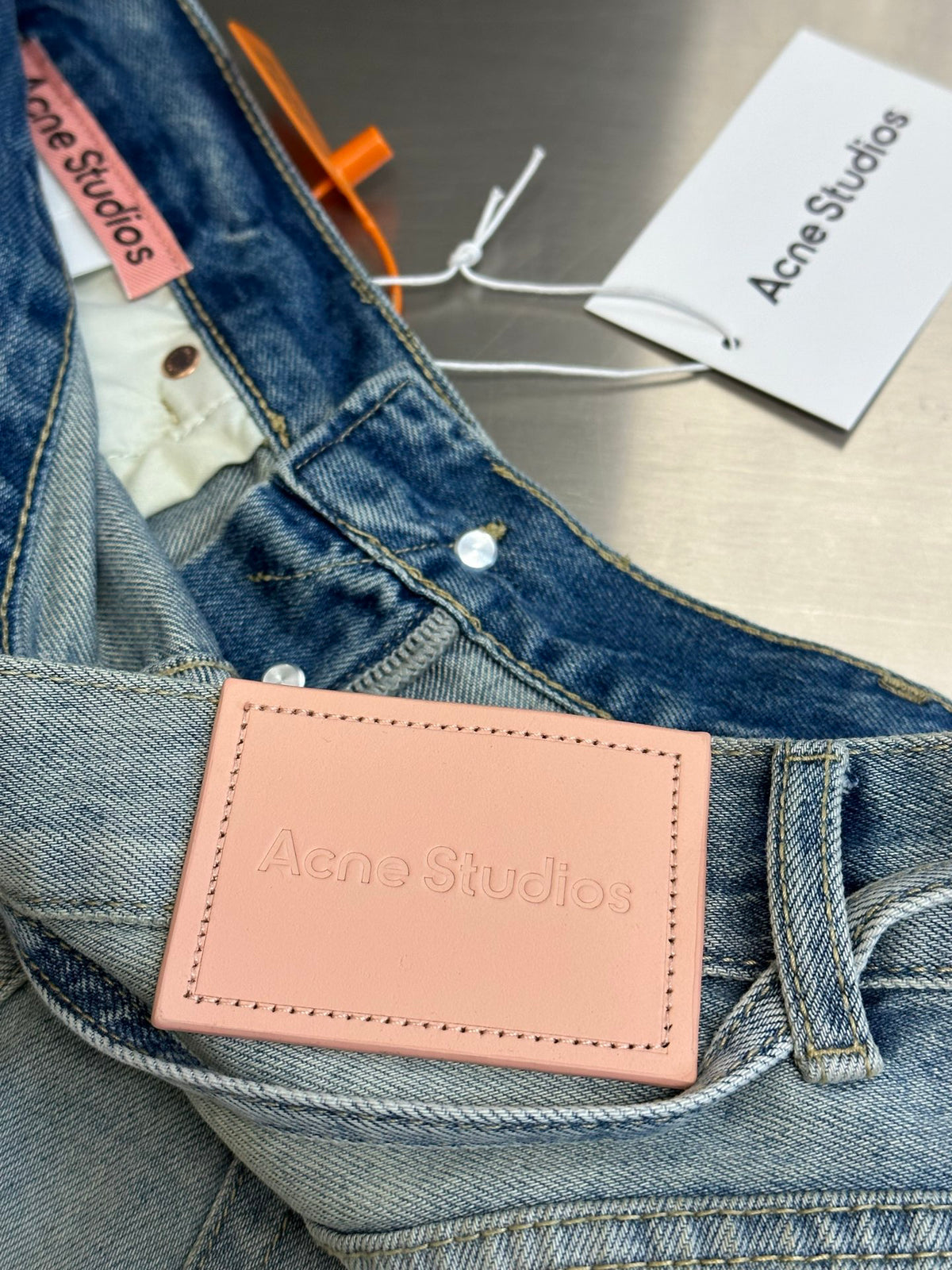 Acne Studios Paint‑Splatter Vintage Washed Denim Shorts