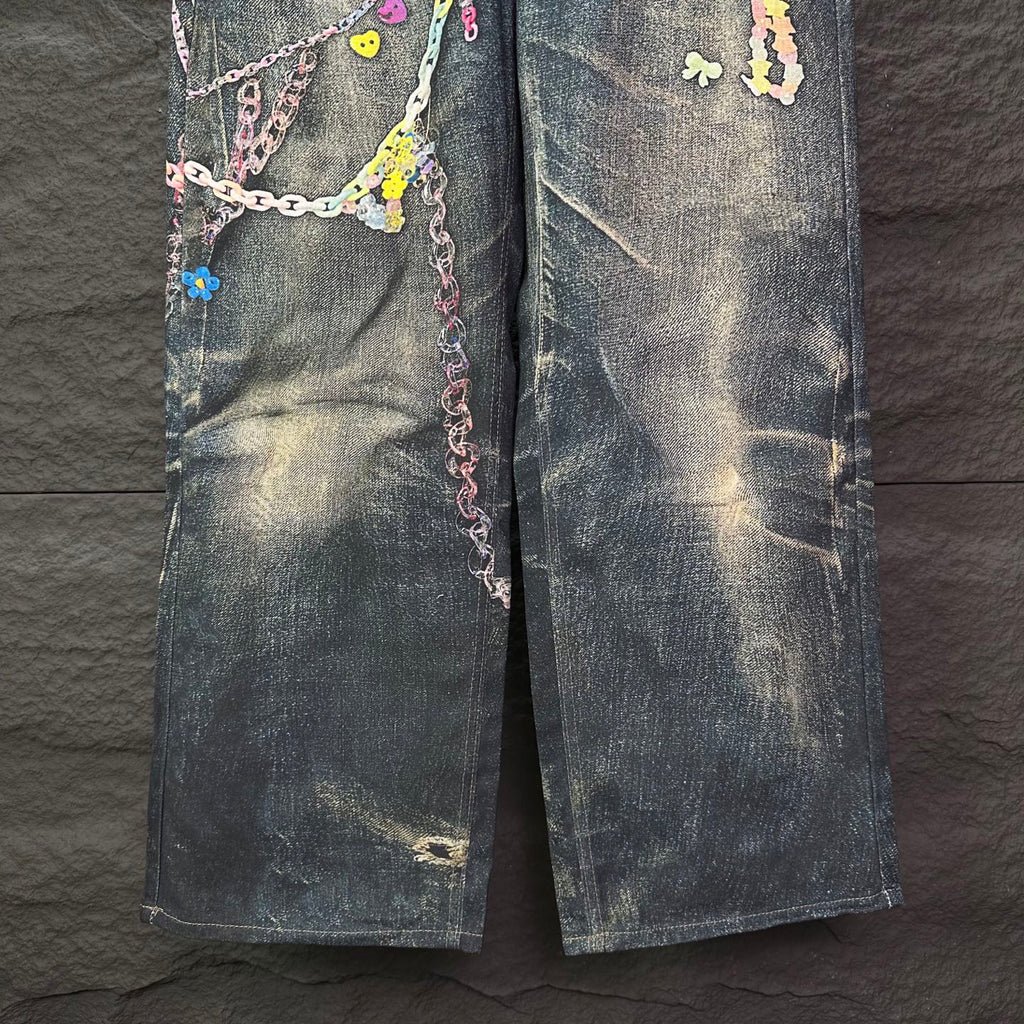 Acne Studios Colorful Chain‑Ornament Wide‑Leg Jeans