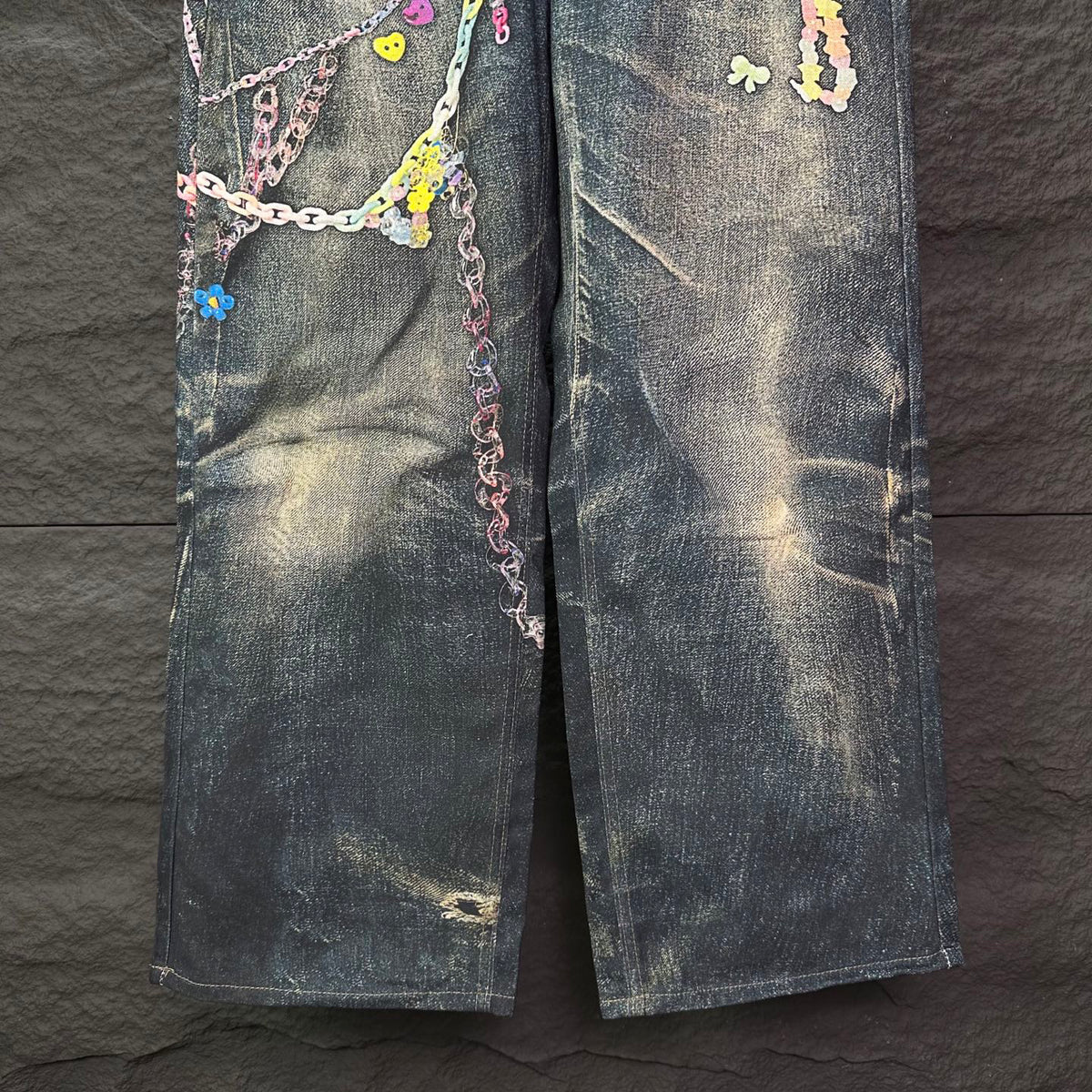 Acne Studios Colorful Chain‑Ornament Wide‑Leg Jeans