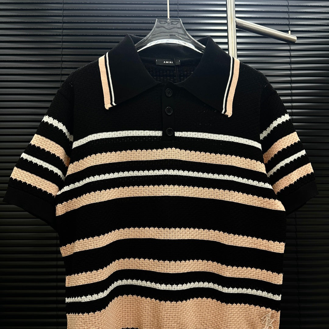 AMIRI Striped Knit Short‑Sleeve Polo Shirt