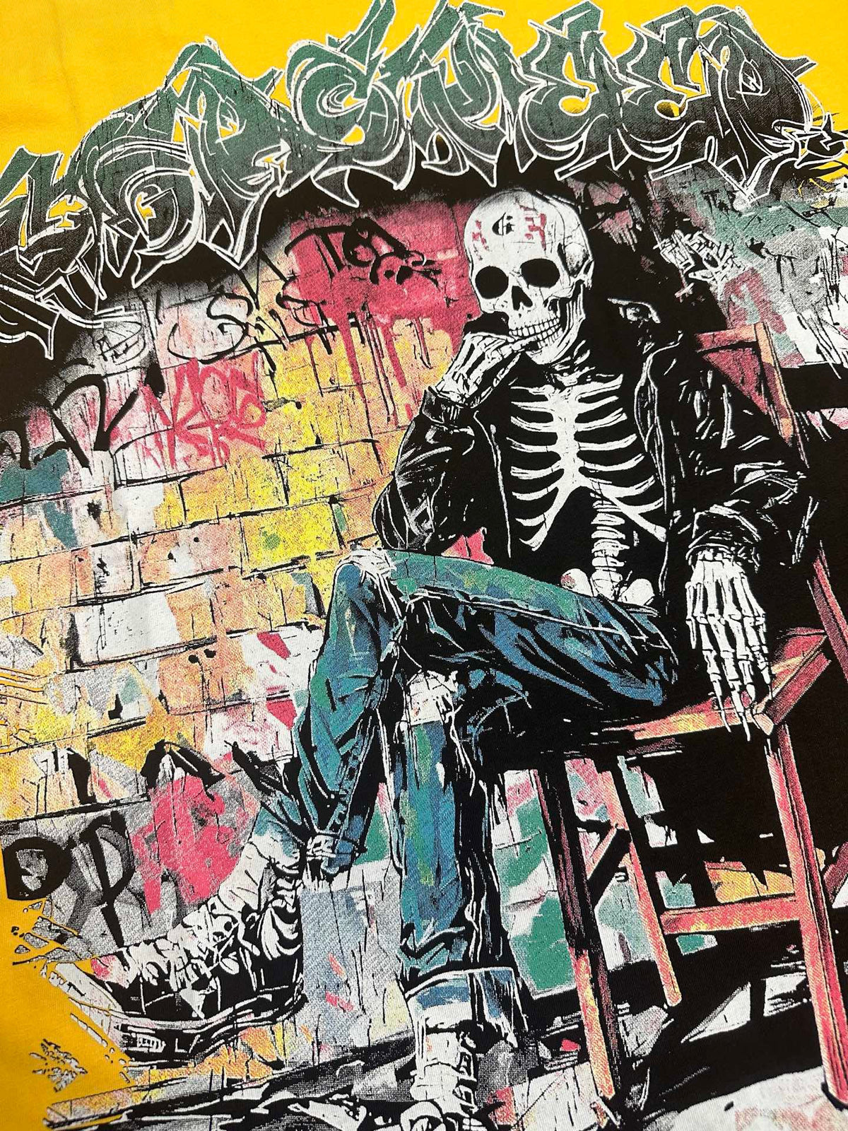 Godspeed Graffiti Wall Skeleton Short Sleeve Tee (Mustard Yellow)